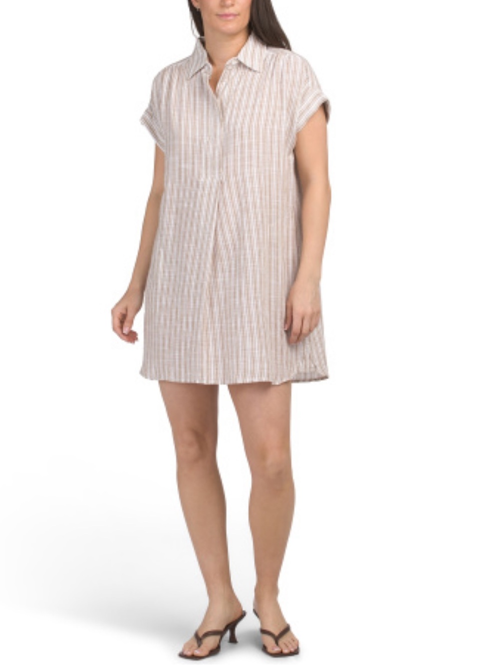 NWT Max Studio Beige Stripe Linen-Blend Mini Shirt Dress Size XS